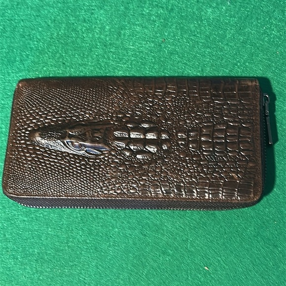 MENS GENUINE LEATHER LONG BIGOLD WALLET ALLIGATOR EMBOSSED - Picture 1 of 12